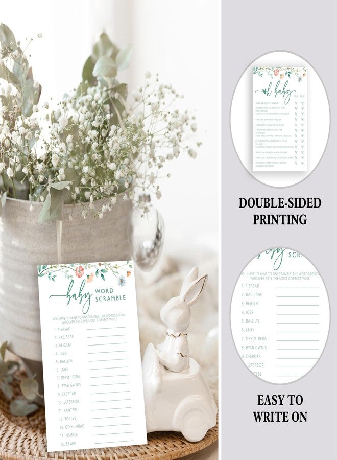 ISOVF 25 Spring Floral Baby Shower Games with 1 Answer Card (5"x7") - 2 Games Double-Sided - Oh Baby True or False & Word Scramble Game - Spring Theme Gender Neutral Party and Supplies(J10) - Image 3